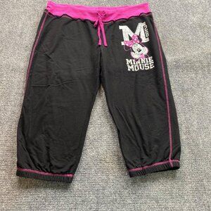 Disney Pants Womens Juniors XL 15/17 Minnie Mouse Black Pink Lounge‎ Athleisure